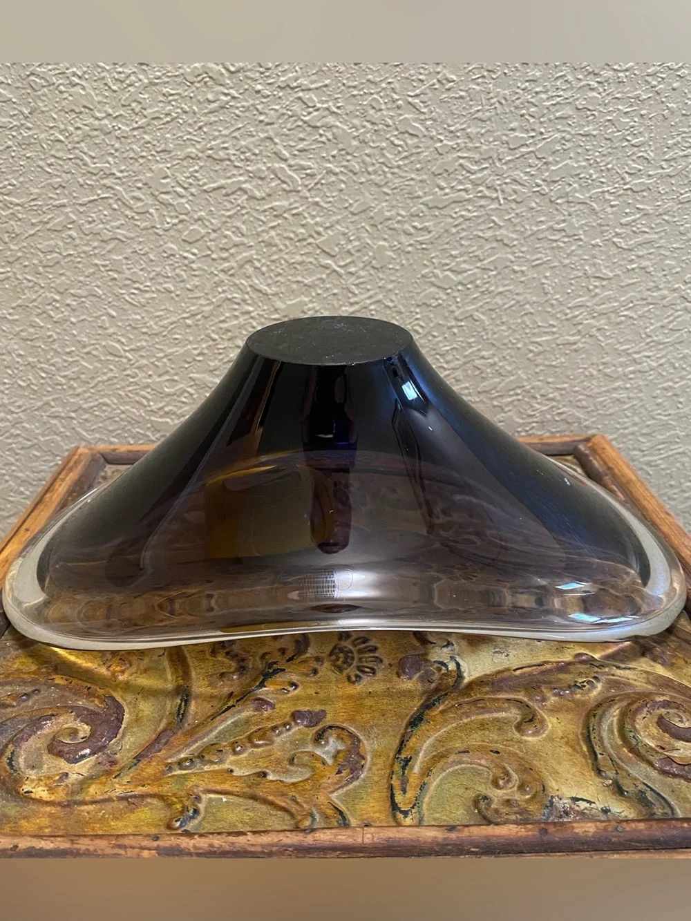 Bobbled Dark Purple & Clear MCM Scandinavian Glass Art Bowl Handcrafted Centerp